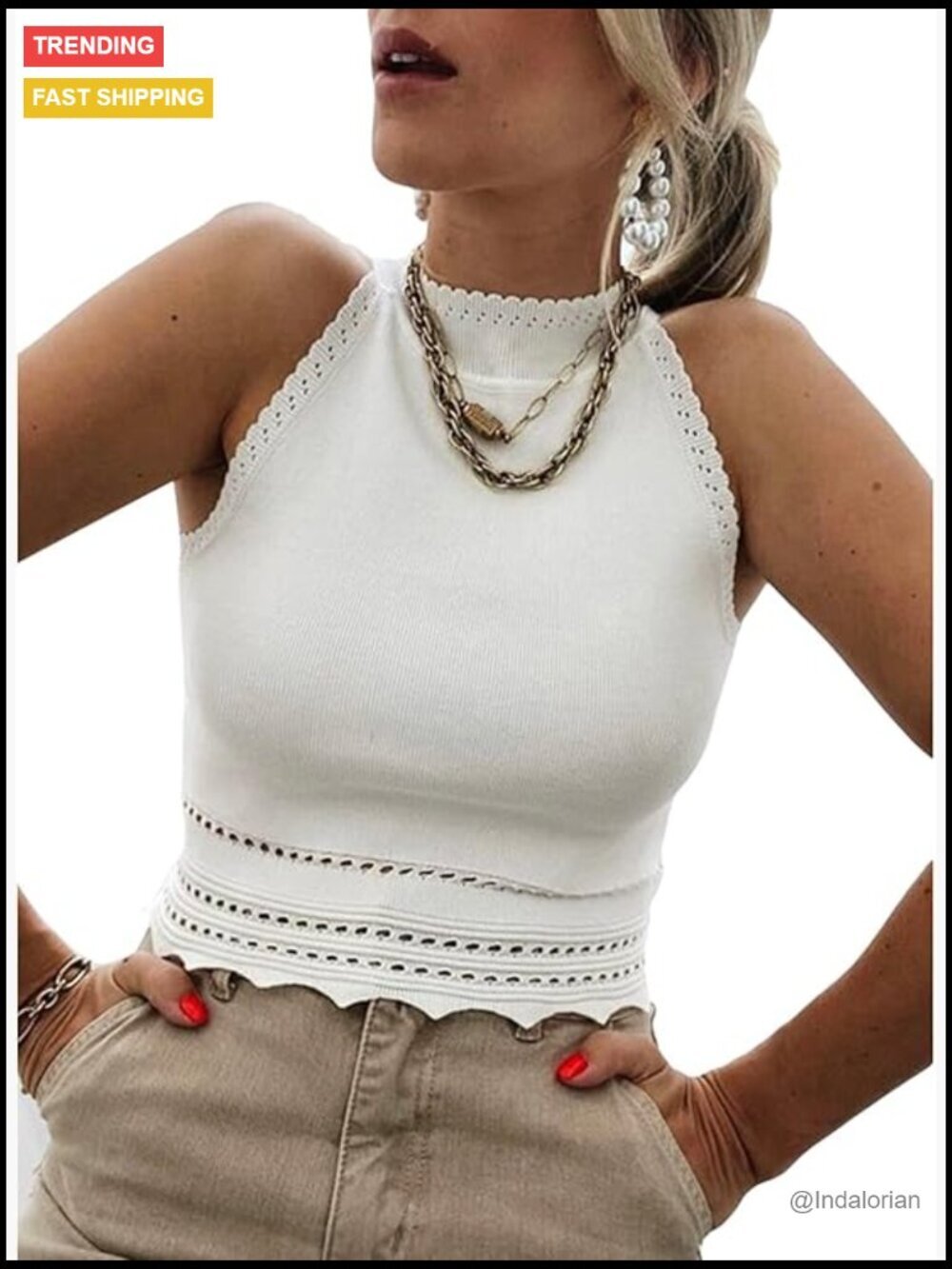 Ribbed Knit High Neck Racerback Crop Tank Top Sleeveless Slim Fit Cami